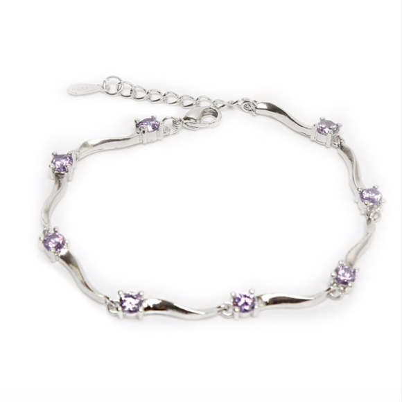 Amethyst Crystal Sterling Silver Bamboo Bracelet - Picture 4 of 6